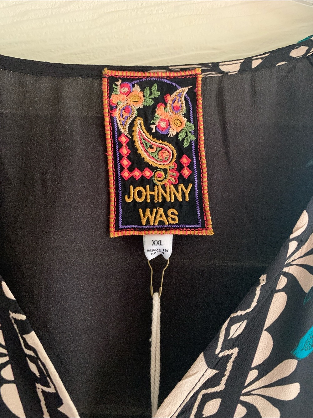 Johnny Was Teal, Black & Cream Embroidered Long Sleeve dress - Picture 2 of 8